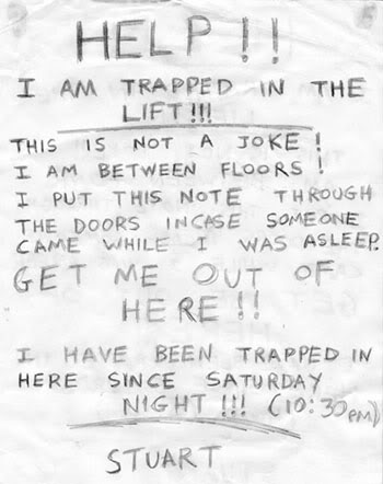 Trapped in a lift note